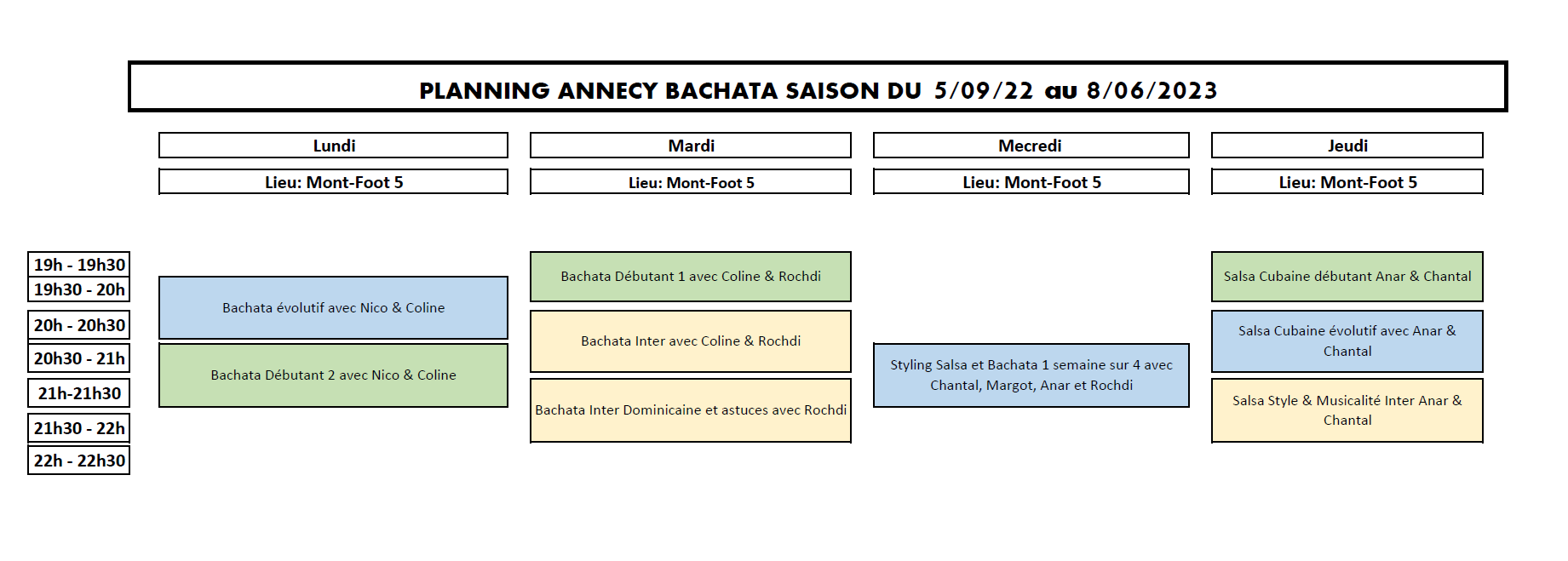 Planning cours 2022-2023
